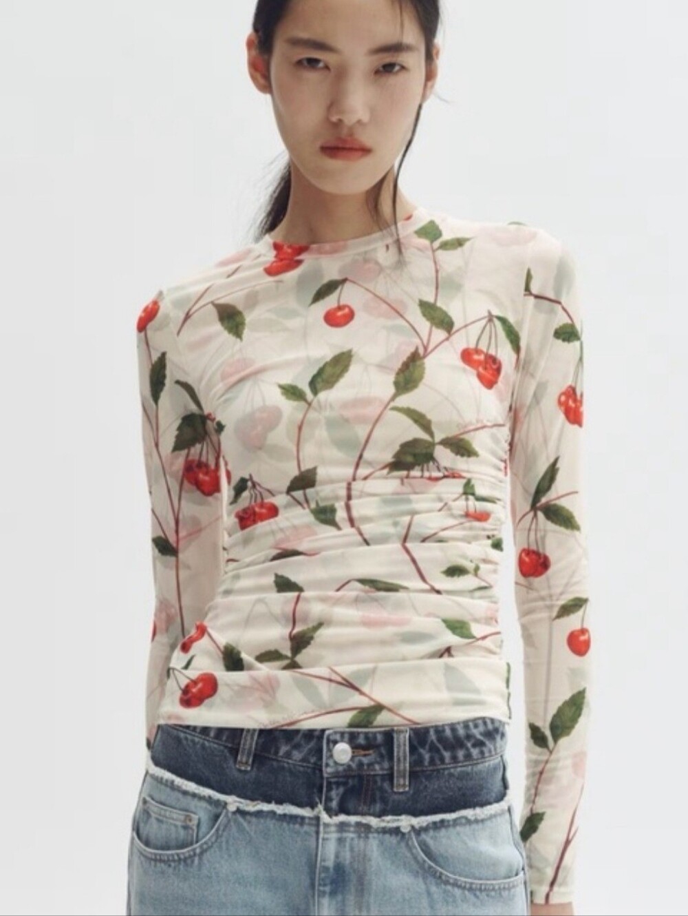 NWT STELLA X MCCARTNEY H&MCHERRY-PRINT MESH TOP Med M